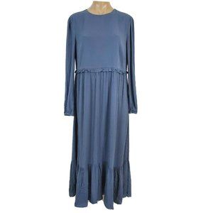 Charles Henry Ruffle Midi Dress S Slate Blue Gauze